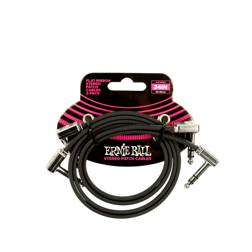 Ernie Ball 24” Flat Ribbon Stereo Patch Cable Black 2-Pack