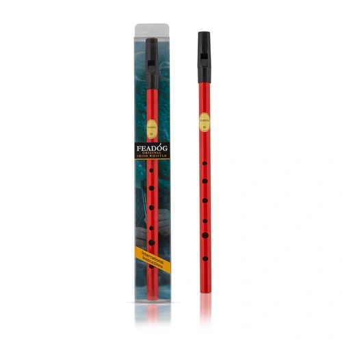 Feadog Irish Whistle Pack - Red Whistle in Key of D with Fingering Chart and Instruction Sheet