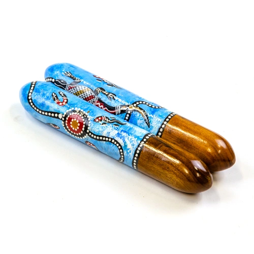 Clap Sticks - Rounded Stick, Traditional Artwork, Approx 21cm - 25cm, Aboriginal Instruments, Folk