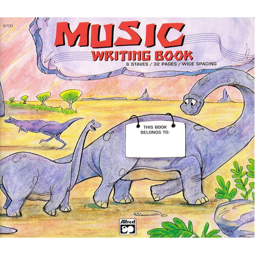 Dinosaur Manuscript Book with 6 Wide-Line Staves - 8" x 6" Oblong
