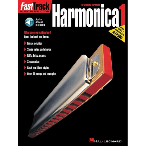 FastTrack Harmonica Method Book 1 by Hal Leonard - 48 Pages, Includes Online Audio with 70+ Songs and Examples