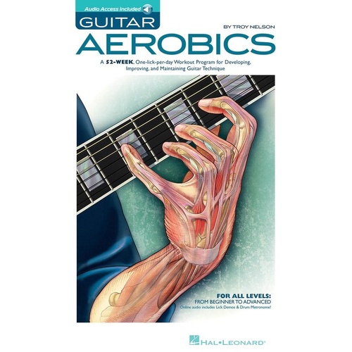 Guitar Aerobics 52 Week Workout Book by Hal Leonard, 112 Pages, Includes CD with 365 Licks and Play-Along Grooves