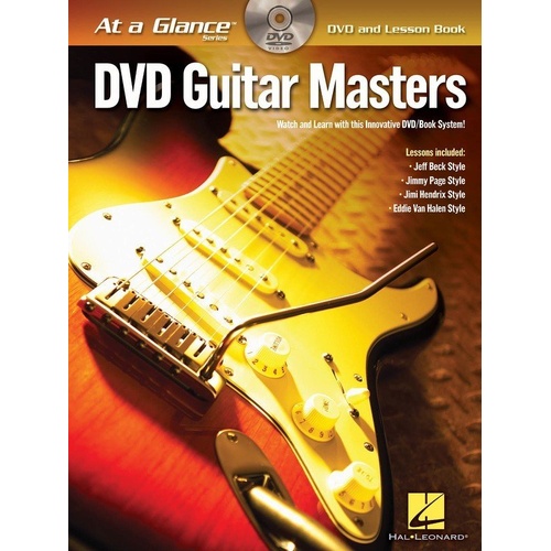Guitar Masters - At a Glance BK/DVD by Hal Leonard, 40 Pages, Includes Lessons on Jeff Beck, Jimmy Page, Jimi Hendrix, Eddie Van Halen