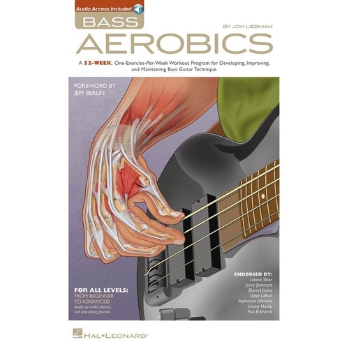 Bass Aerobics BK/OLA by Jon Liebman - 52-week workout for bass guitar technique with online audio access, Hal Leonard, 112 pages, Bass TAB.