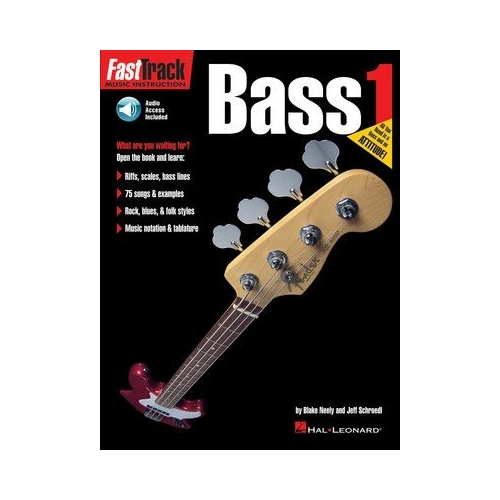 FastTrack Bass Method - Book 1 by Hal Leonard, 48 Pages, Includes Music Notation, Tablature, Riffs, and Online Audio Examples