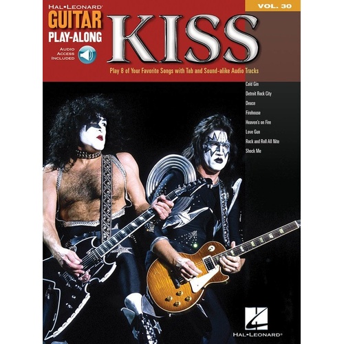 Kiss Guitar Play-Along V30 BK/OLA Songbook with Guitar TAB, Lyrics & Chords, 48 Pages, Hal Leonard