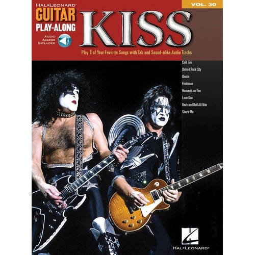 Kiss Guitar Play-Along V30 BK/OLA - 8 Songs with TAB, Lyrics & Chords, Online Audio Access, Playback+ Features, 48 Pages, Hal Leonard