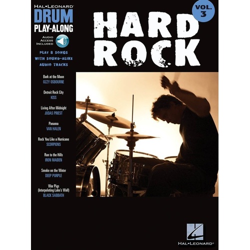 Hard Rock Drum Play-Along V3 BK/OLA by Hal Leonard, 56 Pages, Includes Audio Access for Backing Tracks