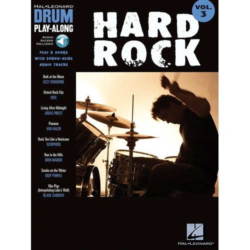Hard Rock Drum Play-Along V3 BK/OLA by Hal Leonard, 56 Pages, Includes Backing Tracks, Online Audio Access, Features 8 Songs
