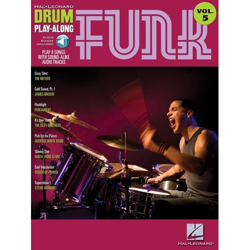 Funk Drum Playalong V5 BK/OLA by Hal Leonard - 45 Pages, Drum Notation, Includes Online Audio & Playback+ Features