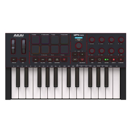 Akai Pro MPK Mini IV Portable USB MIDI Keyboard Controller with RGB Pads and Software Collection - Black