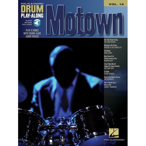 Motown Drum Play-Along V18 BK/OLA by Hal Leonard - 40 Pages, 8 Hits, Includes Audio Access