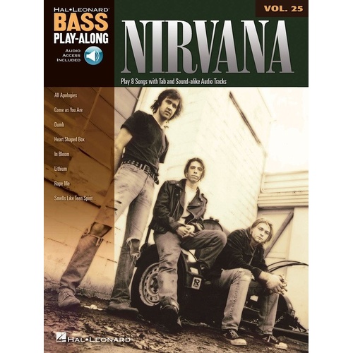 Nirvana Bass Play-Along V25 BK/OLA - 8 Songs with TAB, Lyrics & Chords, Online Audio Access, Publisher: Hal Leonard, 48 Pages