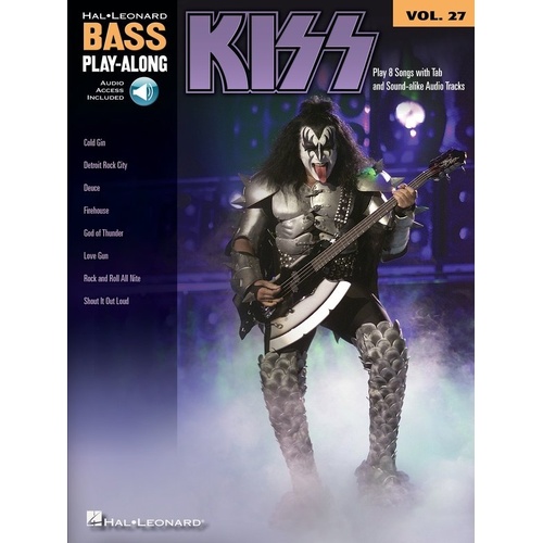 Kiss Bass Play-Along V27 BK/OLA - Guitar TAB, 48 Pages, Includes Audio for Cold Gin, Detroit Rock City, and More