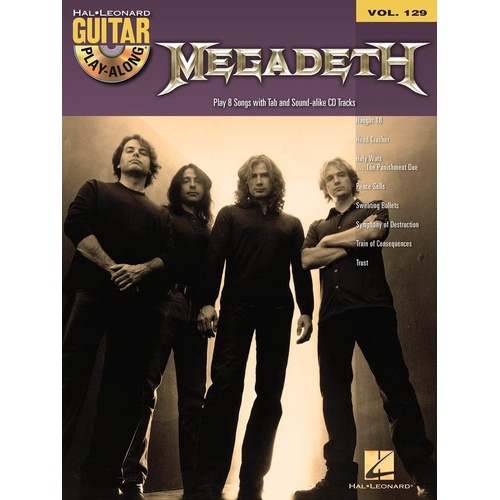 Megadeth Guitar Play-Along V129 BK/OLA - 8 Songs with TAB, Lyrics & Chords, Online Audio Access, Hal Leonard