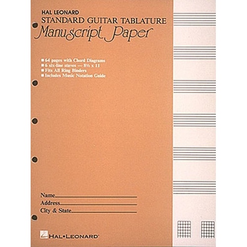 Guitar Tablature Manuscript Paper - 64 Pages with 6-Line Staves & Chord Diagrams
