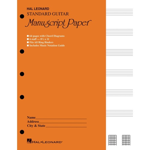 Guitar Manuscript Book 64Pg Chord Diagram 
