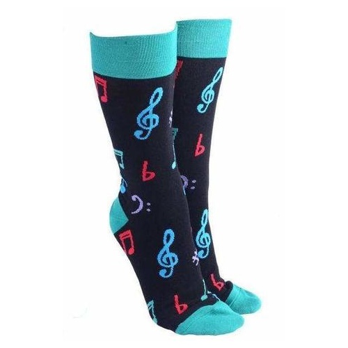 Sock Society Music Socks Black and Green with Colorful Notes and Symbols