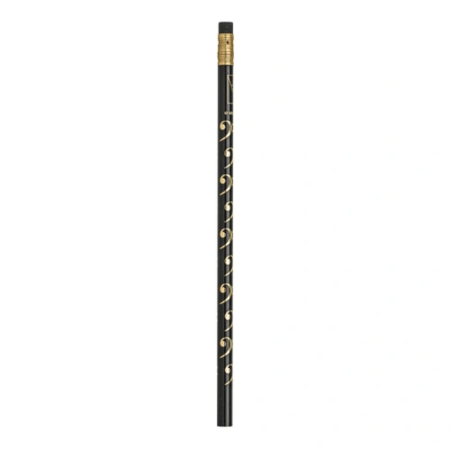 Music Pencil Black with Gold Bass Clefs and Eraser - HB Pencil for Writing
