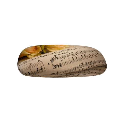 Glasses Case Cream with Black Manuscript and Roses, 16x6x2.5cm
