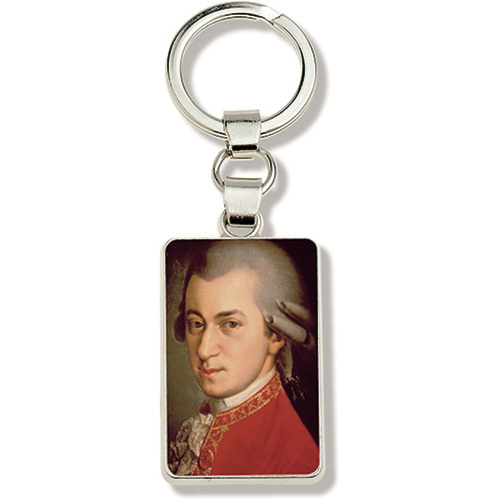 Metal White Keyring with Mozart Image