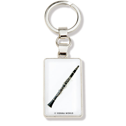 Clarinet Keyring Metal with Silver Finish and White Background