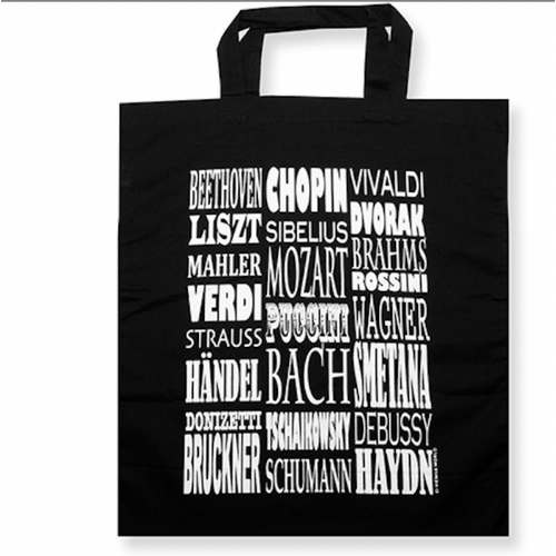 Black Tote Bag with White Composers Names, Short Handles, 38x40cm