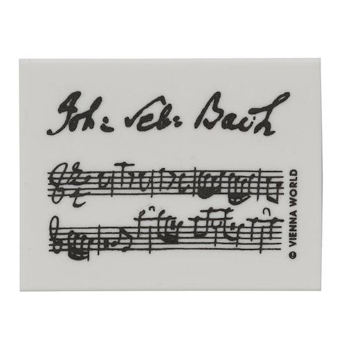 White Eraser with Bach Manuscript, 4.5 x 3.5 x 0.9 cm, European Manufacturing, Cellophane-Wrapped, Ideal for Artists and Students