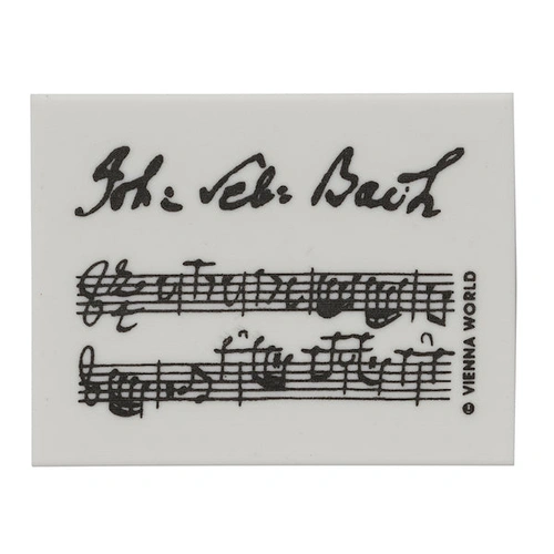 White Eraser with Bach Manuscript, 4.5 x 3.5 x 0.9 cm, European Manufacture, Cellophane Wrapped