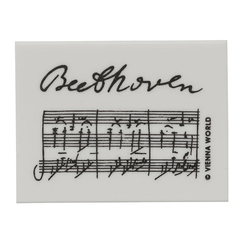 Beethoven Manuscript Eraser White with Black Print, Rectangular, 4.5 x 3.5 x 0.9 cm
