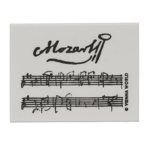 Mozart Manuscript Eraser White with Black Print, Rectangular, 4.5 x 3.5 x 0.9cm