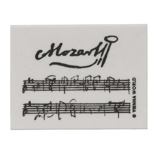 Mozart Manuscript Eraser White with Black Print, Rectangular, 4.5 x 3.5 x 0.9cm