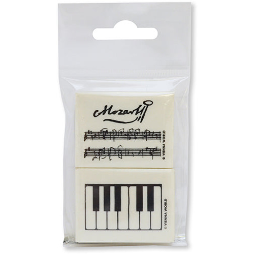 Two Artistic Erasers Set - Mozart Signature & Keyboard Print, 4.5 x 3.5 x 0.9 cm, Ideal for School, Office, or Home Use