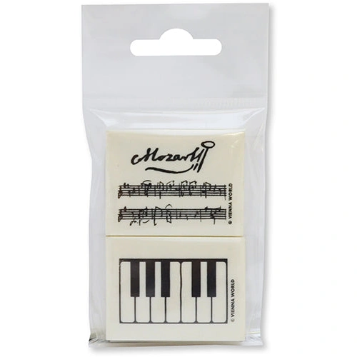 Mozart Themed Eraser Set - 2 Pack, 4.5 x 3.5 x 0.9 cm, Artistic Motifs, Perfect for School or Office, Keyboard Print and Signature Design