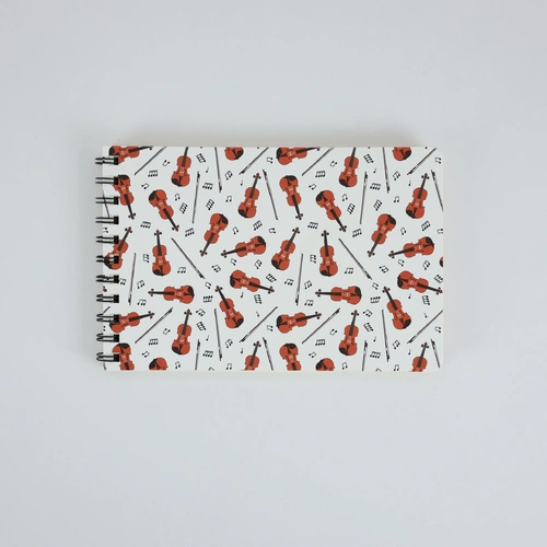 A5 Spiral Notebook with Violins and Bows - 48 Lined & 48 Stave Sheets