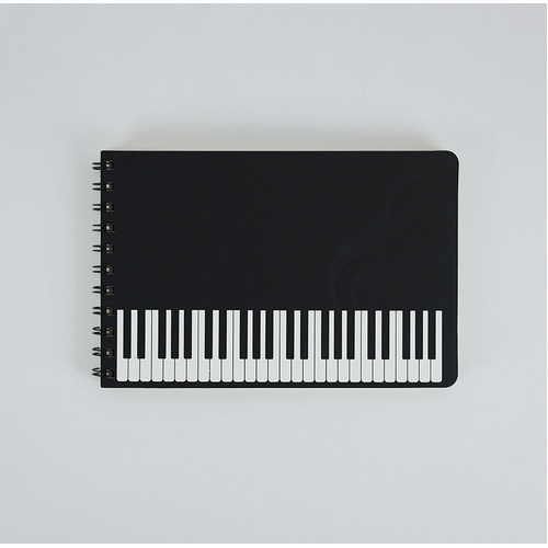 A5 Spiral Notebook Black with White Keyboard - 48 Lined & 48 Stave Sheets