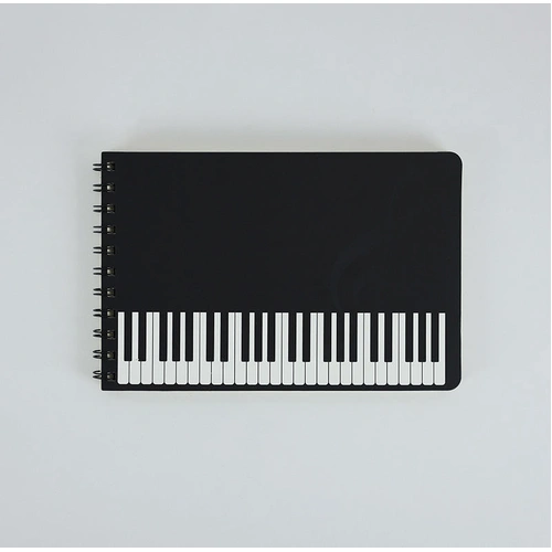 A5 Black Spiral Notebook with White Keyboard, 48 Lined Sheets & 48 Stave Sheets
