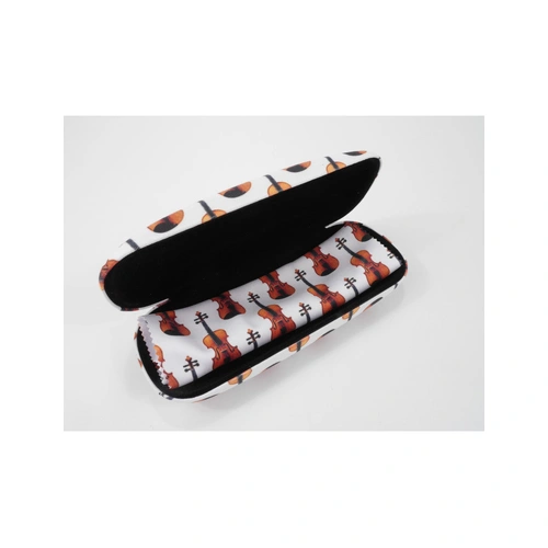 White Glasses Case with Violins and Matching Microfibre Cloth