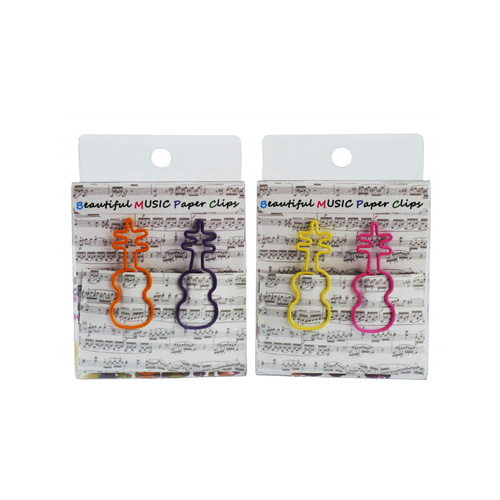 Violin Paper Clips Pack of 12 - Blue, Pink, Red, Yellow
