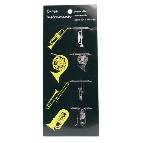 Brass Instruments Paper Clips Set of 4 - Trumpet, Horn, Trombone, Tuba - Stainless Steel