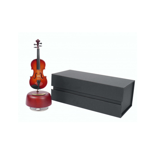 Wooden Music Box with Miniature Violin Playing The Blue Danube - 14cm Height, Gift Case Included