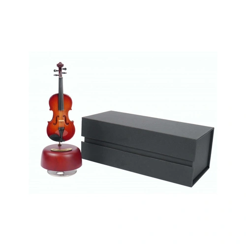 Wooden Music Box with Miniature Violin Playing The Blue Danube, 14cm Height, Includes Gift Case