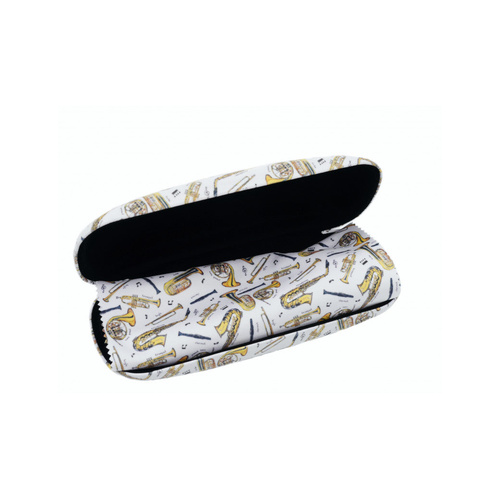 White Glasses Case with Brass Music Instruments and Microfiber Cloth