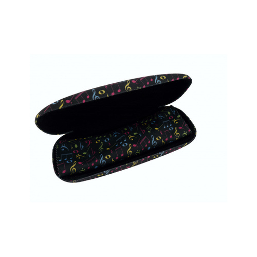 Music Inspired Glasses Case with Microfiber Cloth - Black with Colourful Notes and Clefs