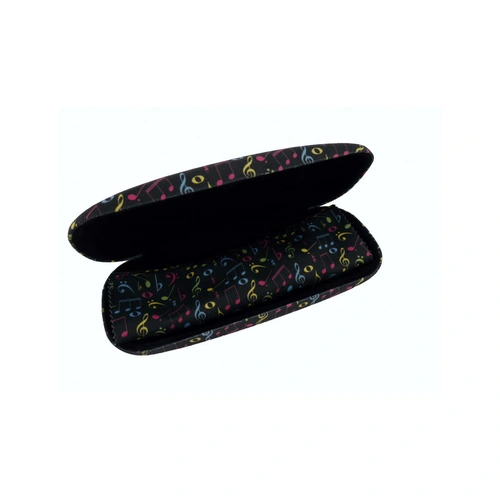 Music Inspired Glasses Case with Microfibre Cloth - Black with Colourful Notes and Clefs