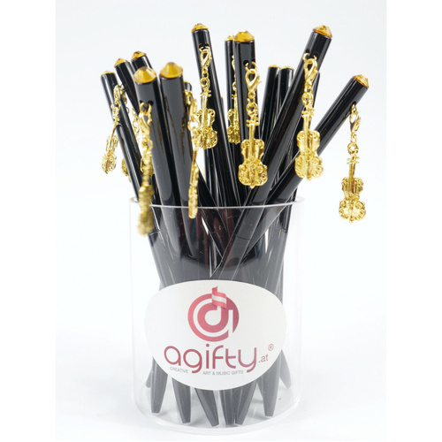Black Pen with Gold Violin Charm