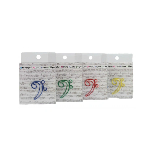 12 Pack Colourful Bass Clef Paper Clips - Blue, Green, Red, Yellow