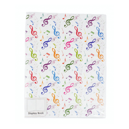A4 Display Folder with Colourful Music Notes and Treble Clefs, 20 Clear Pockets, White