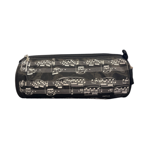 Music Pencil Case Black with Creme Manuscript and Treble Clef Zipper