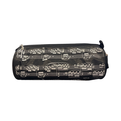 Music Pencil Case Black with Creme Manuscript and Treble Clef Zipper